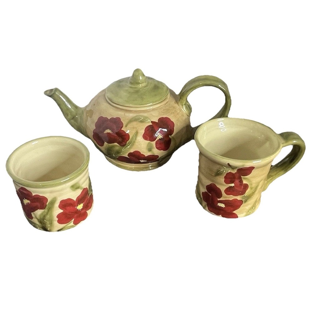 Giftcraft Pottery‎ Oasis Floral Ceramic Teapot & 2 Coffee Mugs Kitchenware Set